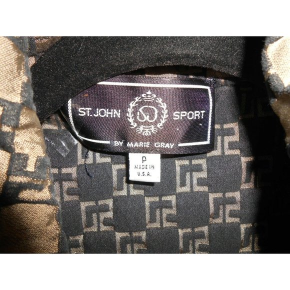 Vintage ST. JOHN SPORT By Marie Gray Leather Trim Jacket Bronze Black Monogram - Picture 6 of 12
